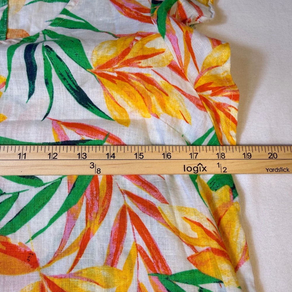 Nicole Miller Linen Tropical Floral Shift Dress S White Yellow Flutter Sleeve - Picture 8 of 15